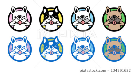 dog vector french bulldog funny cartoon character icon round border puppy pet doodle half tone symbol illustration isolated design 134591622
