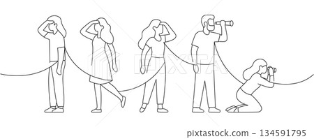 People looking ahead in different poses. Simple line art for teamwork, search, and vision themes People looking ahead in different poses. Simple line art for teamwork, search, and vision themes 134591795