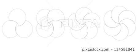 Geometric venn circle framework with three four five and six overlapping shapes in one infographic set for business flow charts or diversity and balance themes. Geometric venn circle framework with three four five and six overlapping shapes in one infographic set for business flow charts or diversity and balance themes. 134591841