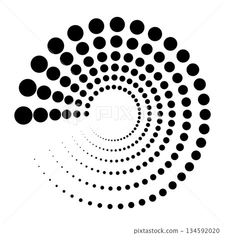 Halftone dotted speed lines circle. Geometric art in circle form. Round swirl movement symbol. Halftone circular dotted frame. Vector design elements Halftone dotted speed lines circle. Geometric art in circle form. Round swirl movement symbol. Halftone circular dotted frame. Vector design elements 134592020