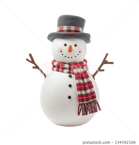 Cheerful Snowman With a Scarf and Hat, Ready to Celebrate the Winter Season in a Festive Atmosphere 134592106