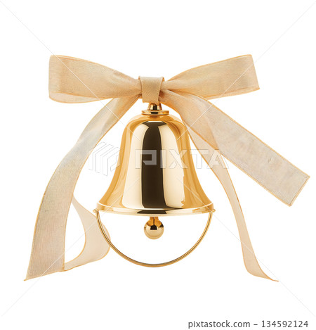 Elegant Golden Bell Adorned With a Cream Ribbon, Perfect for Celebrations and Special Occasions 134592124