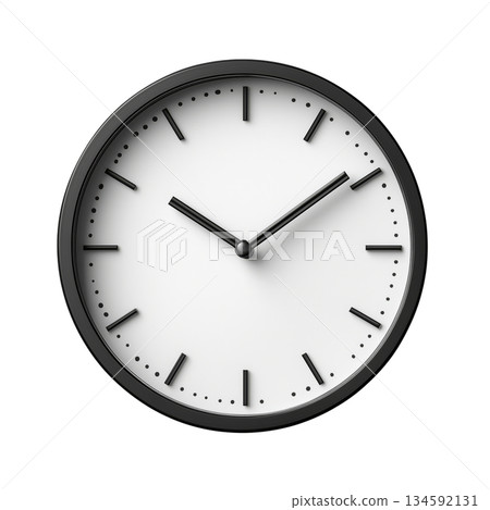Modern Black Wall Clock Showing Time in a Minimalist Design With Simple Markers 134592131