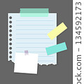 Paper notes stickers. Place for memo messages on paper sheets. Attached with sticky colorful tape on grey background isolated vector illustration 134592173