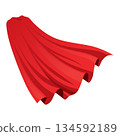 Superhero red cape in back view. Scarlet fabric silk cloak. Mantle costume or cover cartoon vector illustration 134592189