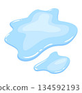 Water spill puddle. Blue liquid shape in flat cartoon style. Clean fluid drop design element isolated on white background 134592193