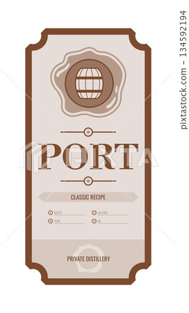 Port vintage bottle label design with ethnic elements in thin line style Port vintage bottle label design with ethnic elements in thin line style 134592194