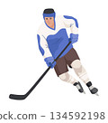 Ice hockey player. Athletes in uniform, dynamic pose, team sports on ice, winter game, forward, cartoon flat style isolated vector 134592198