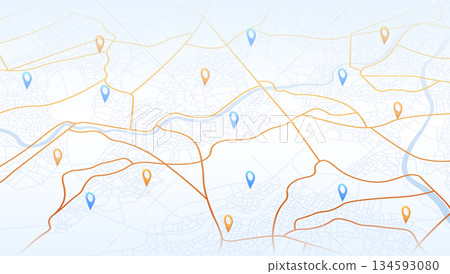 Traffic map view highlighting routes and points of interest. Vector illustration. Traffic map view highlighting routes and points of interest. Vector illustration. 134593080