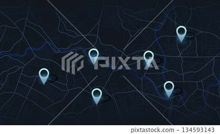 GPS interface layout for nightlife or multiple location tracking. Vector illustration. GPS interface layout for nightlife or multiple location tracking. Vector illustration. 134593143