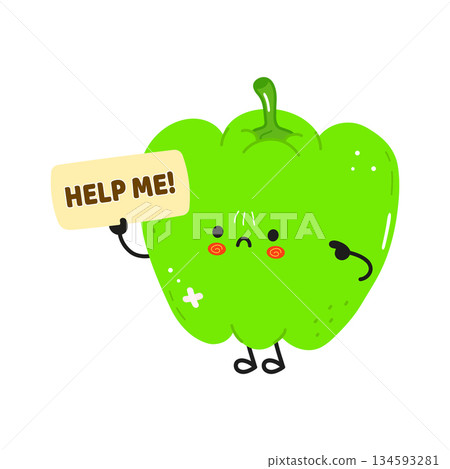 Green pepper character needing help holding sign 134593281
