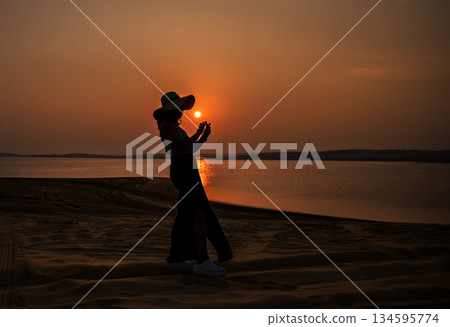 The Mesaieed Desert meets the sea in Doha, Qatar. 134595774