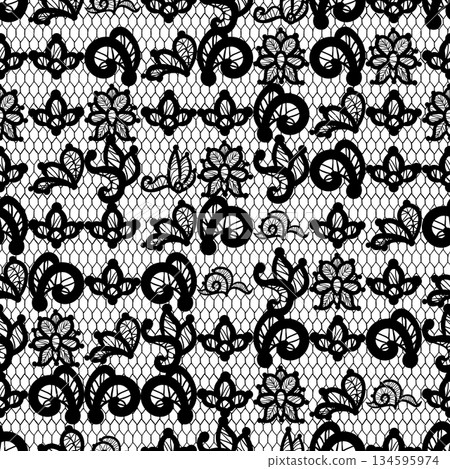 This elegant design features a mesmerizing black lace seamless pattern with delicate details. Floral sheer fabric This elegant design features a mesmerizing black lace seamless pattern with delicate details. Floral sheer fabric 134595974