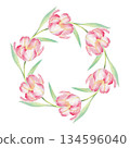 Wreath of tulips. Watercolor illustration. For fabric, wallpaper, packing paper, greeting cards, design, decoration and illustration. 134596040