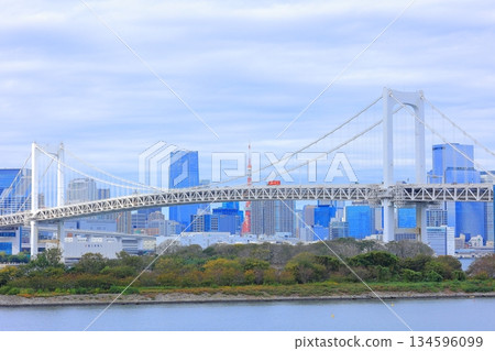 Rainbow Bridge seen from Daiba Station on the Yurikamome Line in Tokyo Rainbow Bridge seen from Daiba Station on the Yurikamome Line in Tokyo 134596099
