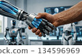 Businessman shaking hands with a humanoid robot 134596969