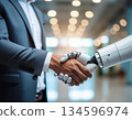 Businessman shaking hands with a humanoid robot 134596974