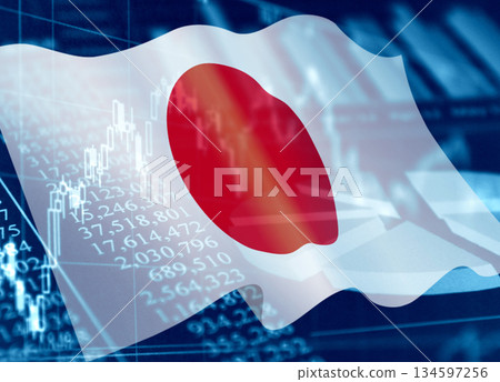 Business image: Financial graph and Japanese flag Business image: Financial graph and Japanese flag 134597256