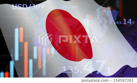 商業形象財務圖與日本國旗 134597261