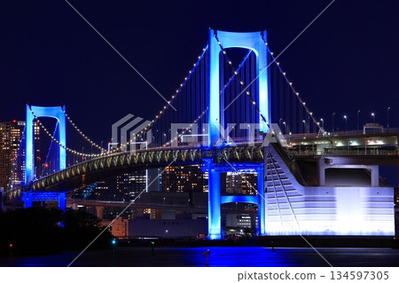 Illuminated Rainbow Bridge seen from Daiba Station on the Yurikamome Line in Tokyo Illuminated Rainbow Bridge seen from Daiba Station on the Yurikamome Line in Tokyo 134597305