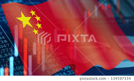 商業圖片：財務圖表與中國國旗 134597334