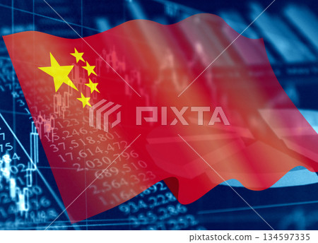Business image: Financial graph and Chinese flag Business image: Financial graph and Chinese flag 134597335