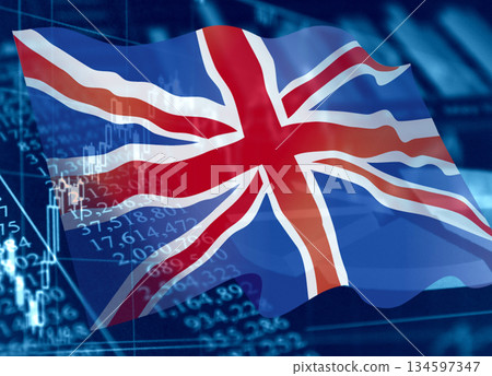 商業形象財務圖與英國國旗 商業形象財務圖與英國國旗 134597347