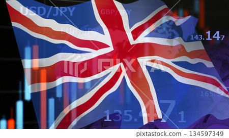 Business image: Financial graph and British flag Business image: Financial graph and British flag 134597349