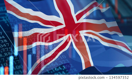 商業形象財務圖與英國國旗 商業形象財務圖與英國國旗 134597352