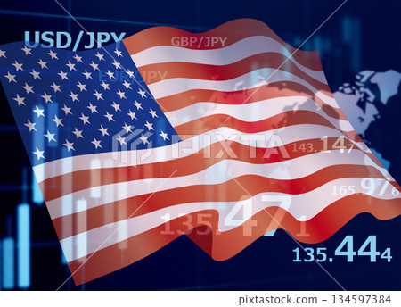 Business image: Financial graph and American flag Business image: Financial graph and American flag 134597384