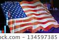 Business image: Financial graph and American flag 134597385