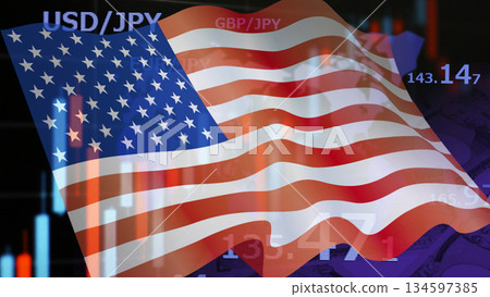 Business image: Financial graph and American flag Business image: Financial graph and American flag 134597385