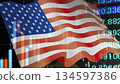 Business image: Financial graph and American flag 134597386