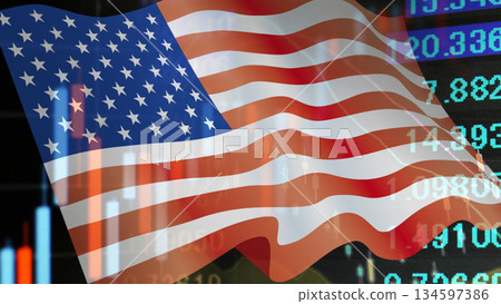 Business image: Financial graph and American flag Business image: Financial graph and American flag 134597386