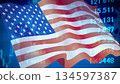 Business image: Financial graph and American flag 134597387