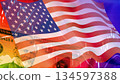 Business image: Financial graph and American flag 134597388