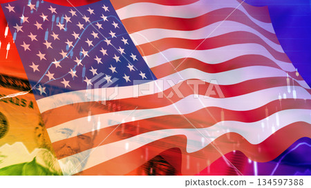 Business image: Financial graph and American flag Business image: Financial graph and American flag 134597388