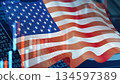 Business image: Financial graph and American flag 134597389
