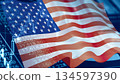 Business image: Financial graph and American flag 134597390