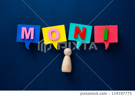 Person communicating with colorful speech bubbles message 134597775