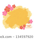 New Year watercolor speech bubble yellow frame decoration rice cake plum pine New Year design material 134597920