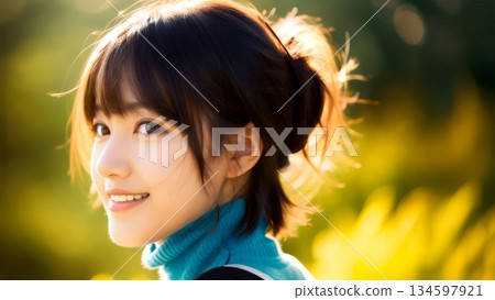 一個年輕的女人帶著微笑 134597921