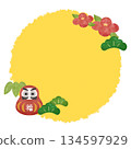 New Year watercolor speech bubble yellow frame decoration daruma camellia pine New Year design material 134597929