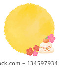 New Year watercolor speech bubble yellow frame decoration rice cake plum pine New Year design material 134597934