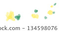 An illustration featuring fluffy, blurred dots in green and yellow, resembling fluttering leaves. 134598076