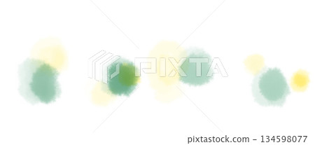 An illustration featuring fluffy, blurred dots in green and yellow, resembling fluttering leaves. 134598077