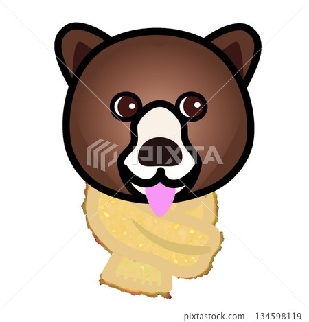 Illustration of a bear's face wearing a fluffy scarf 134598119