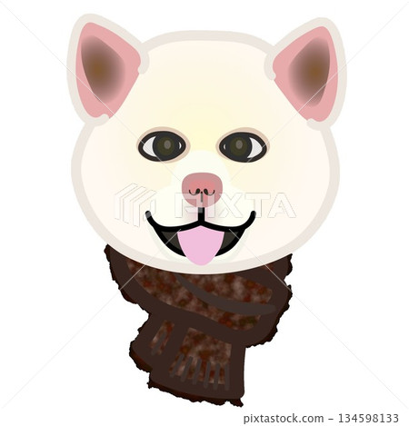 一幅秋田犬戴著蓬鬆圍巾的插圖 一幅秋田犬戴著蓬鬆圍巾的插圖 134598133