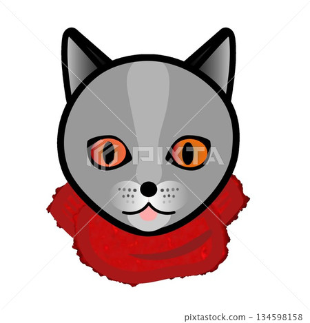 一隻貓戴著毛茸茸的圍巾的插圖 134598158