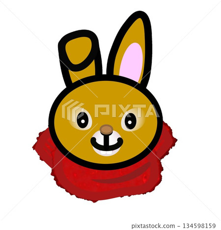一隻兔子的臉戴著毛茸茸的圍巾的插圖 134598159